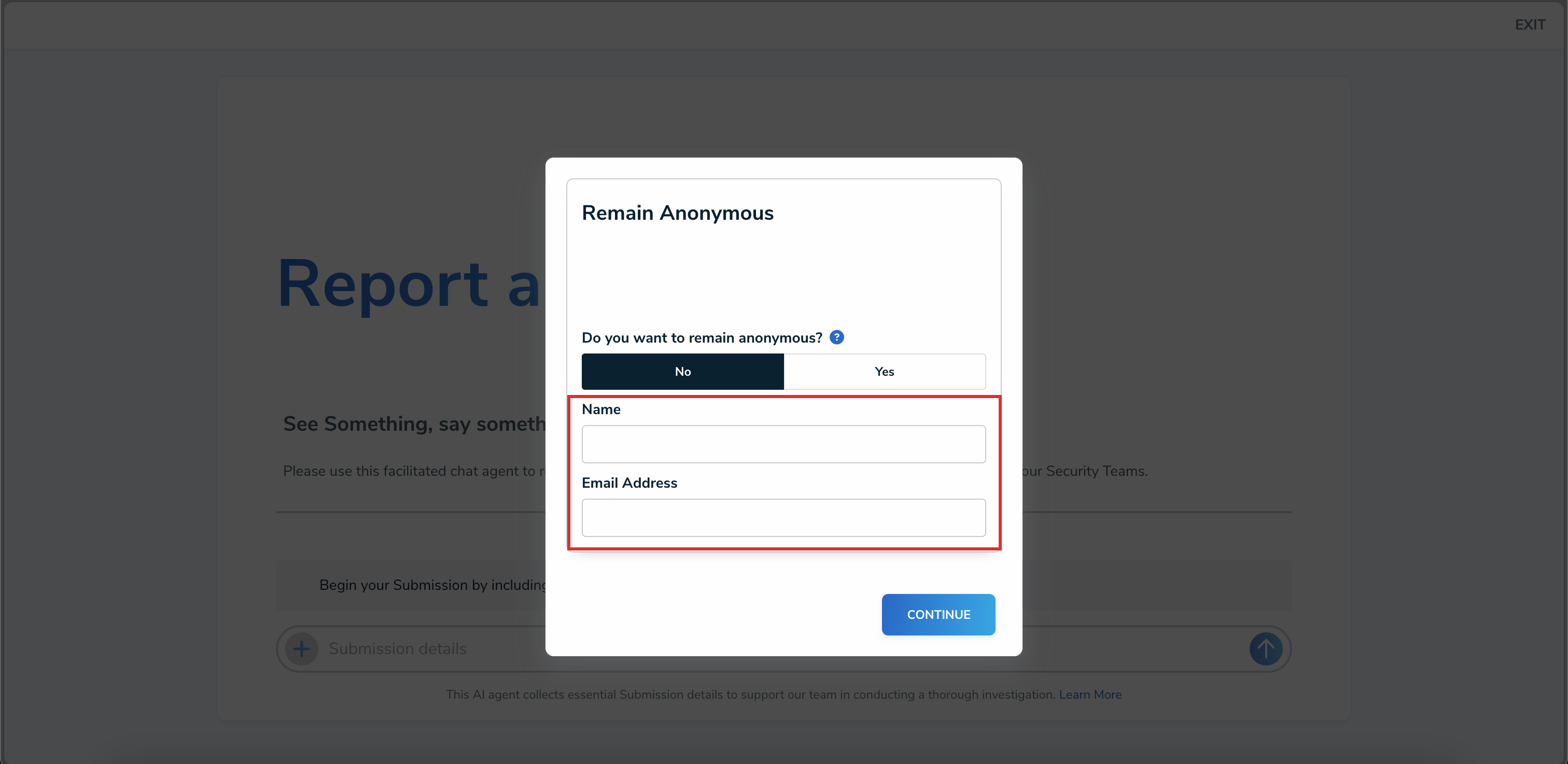 Name and Email Address Fields
