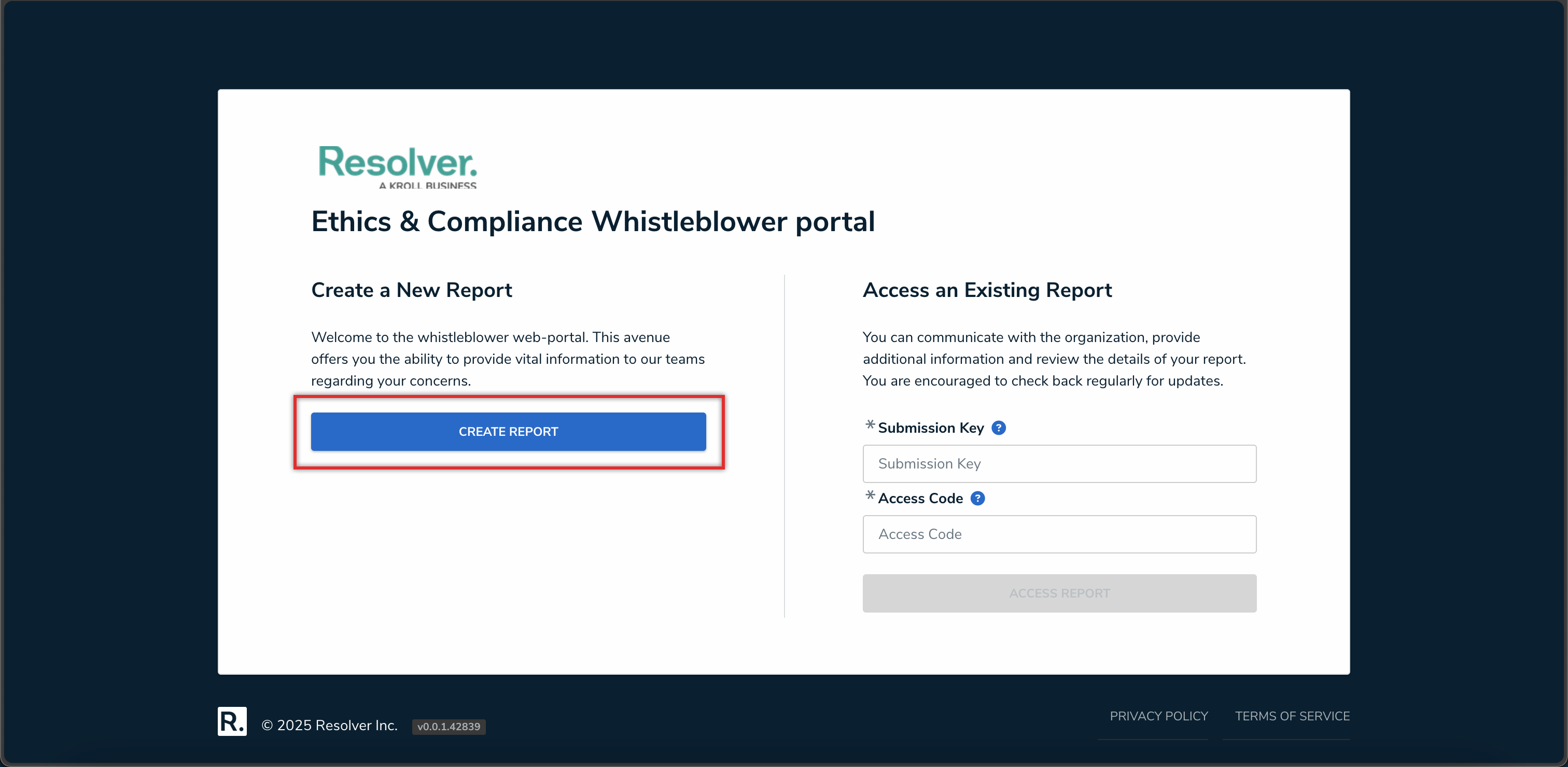 Create Report Button