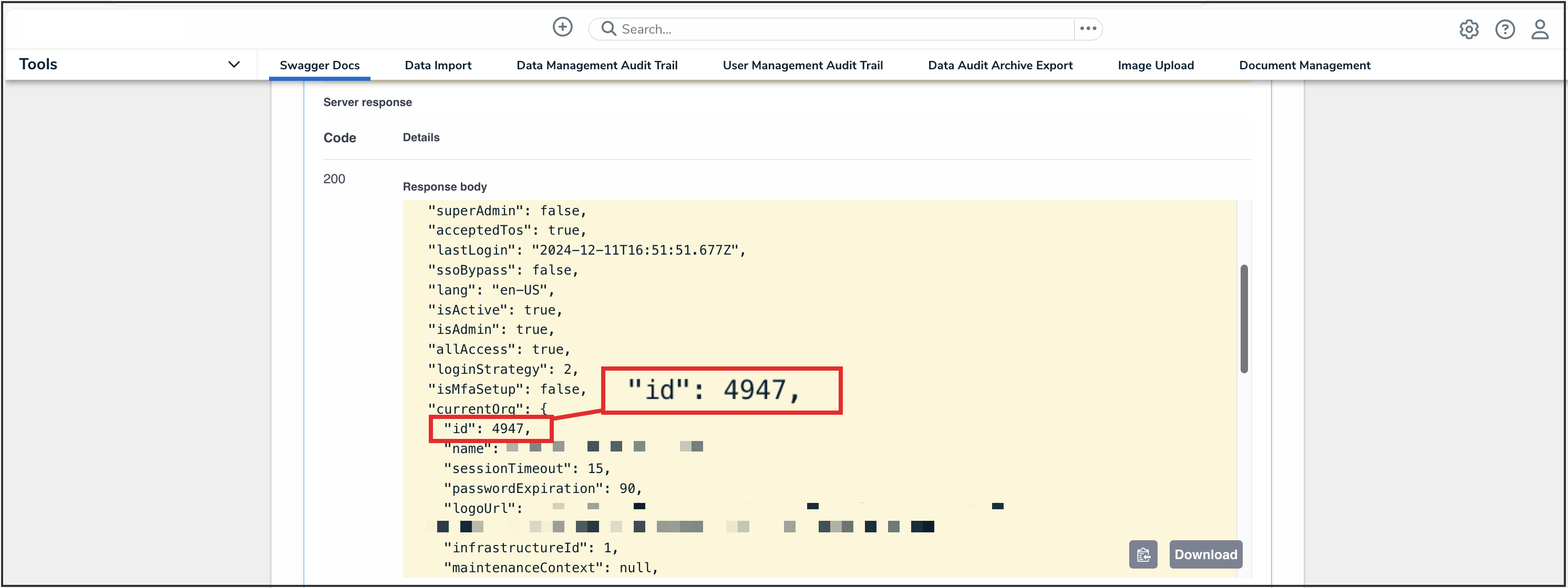 CurrentORG ID Value