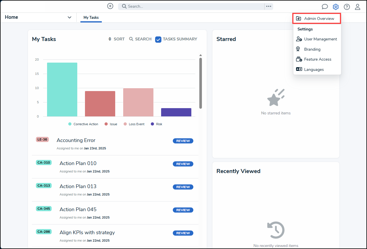 Admin Overview Link